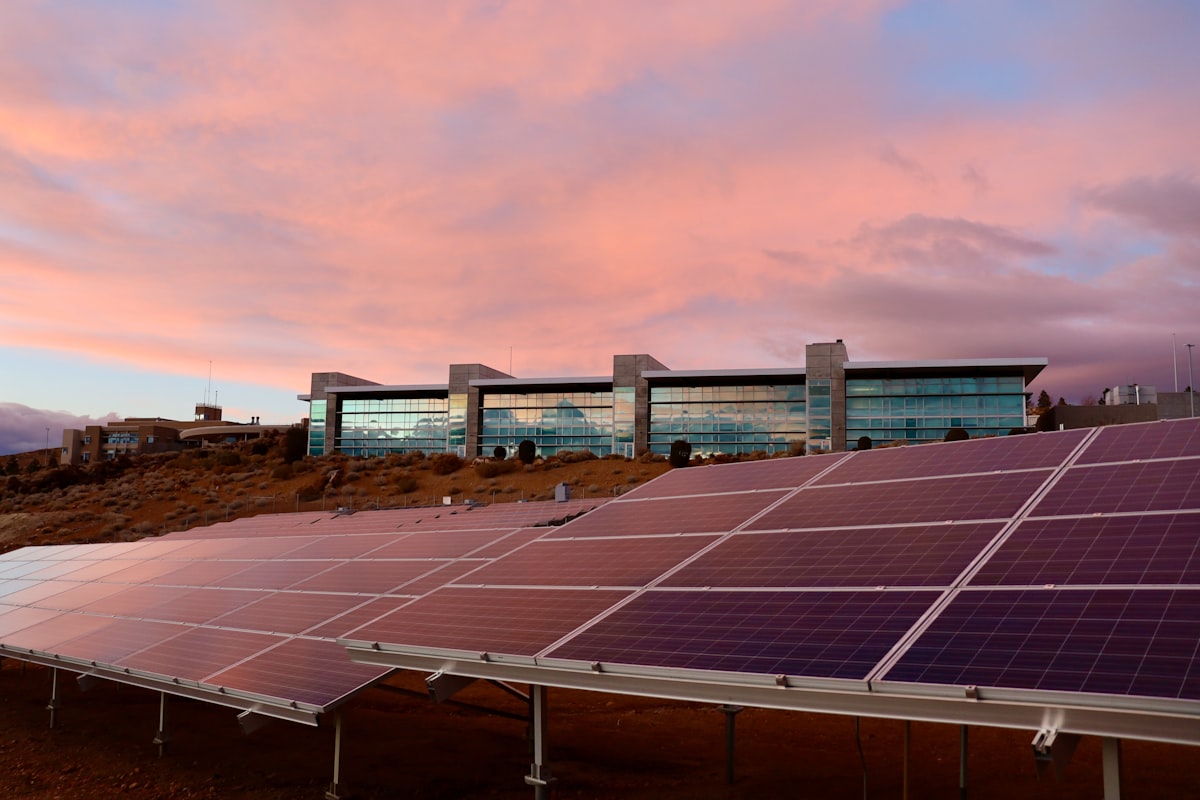 Aerial view of solar panels installed on a commercial building — rooftop solar for churches and non-profits